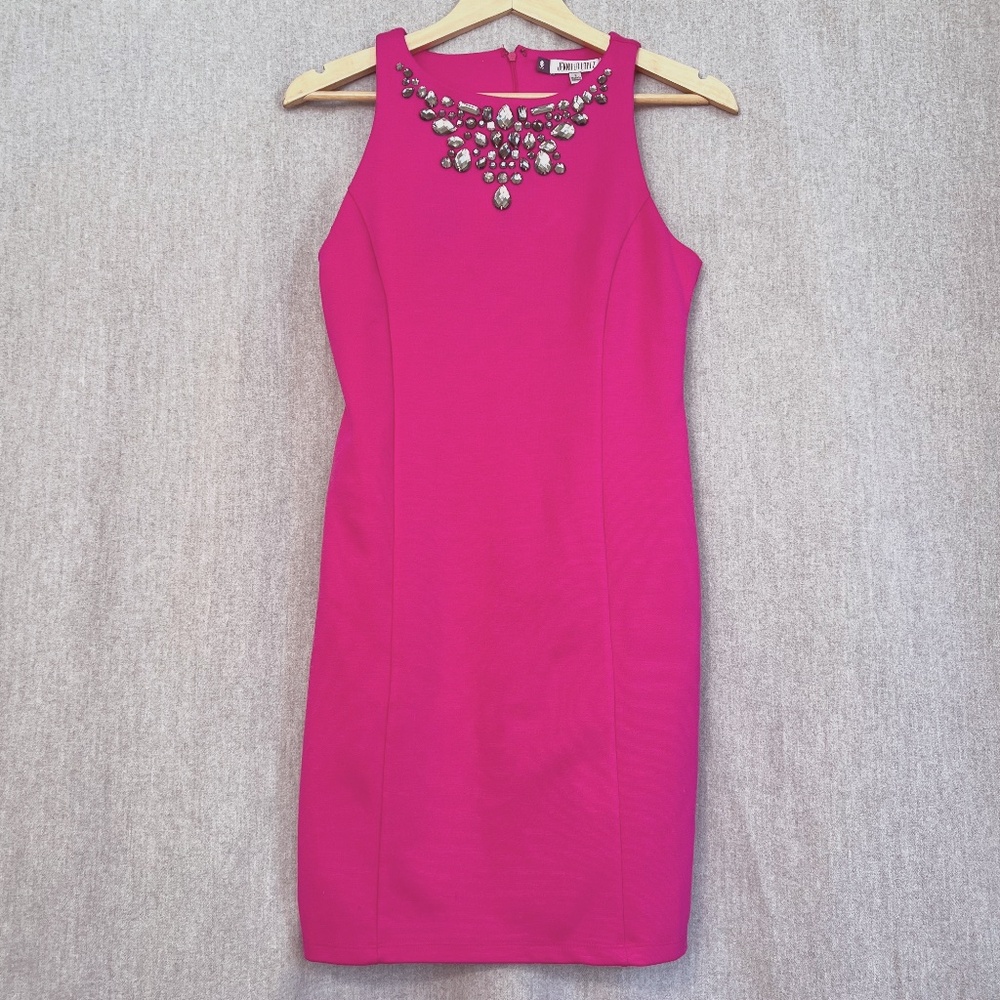 Jennifer Lopez Women Embellished Metallic Bodycon Mini Dress Sz 2 Pink Evening
